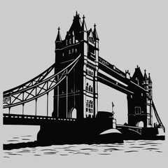Obraz premium London Bridge stretching over the Thames silhouette vector design art and illustration