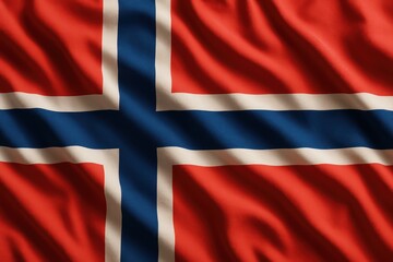 Obraz premium The Norwegian flag with its red, white, and blue Nordic cross is displayed in a close-up. Concept of: Norwegian heritage.