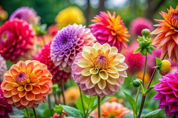 Stunning CloseUp of a Vibrant Multicolored Dahlia Garden Bloom A Masterpiece of Natures Color Palette Captured in