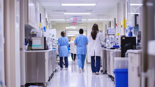 Hospital lab environment with doctors and lab technicians