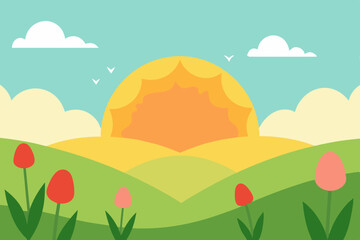 Fototapeta premium Sunset Illustration of Gradient beach landscape silhouette vector background