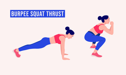 Burpee Squat Thrust. exercise, Woman workout fitness, aerobic and exercises.