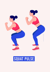 Squat Pulse exercise, Woman workout fitness, aerobic and exercises.