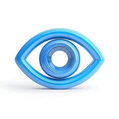 3D Cartoon Clay Style Eye Visibility Icon in Light Blue Color with Smooth Surface