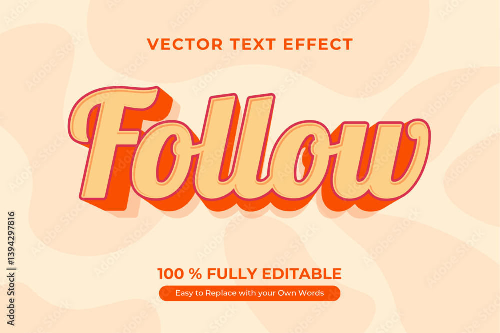 Wall mural editable follow text effect in retro style with pastel color