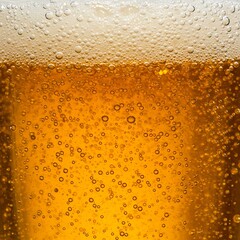 Golden bubbles rising in a frothy amber beer, capturing the essence of a crisp, refreshing drink with a close-up view.