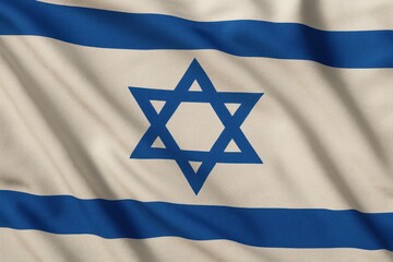 The flag of Israel, with its blue Star of David between two blue horizontal stripes on a white background, is displayed with a gentle ripple. Concept of: Zionist Identity.