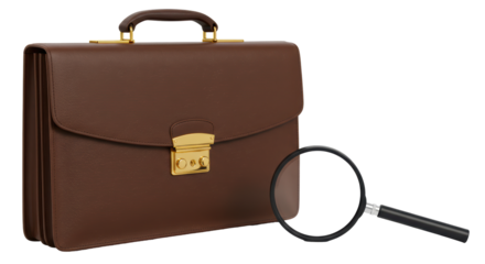 Isolated Brown Briefcase with Magnifying Glass for Investigation