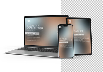 Mobile Phone, Laptop and Tablet Mockup On Transparent Background