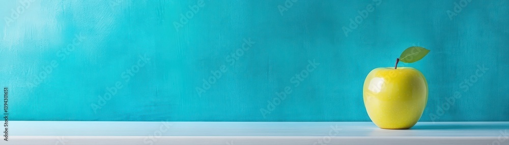 Poster a single bright yellow with green leaf on a white surface creating copy space for e-learning platfor