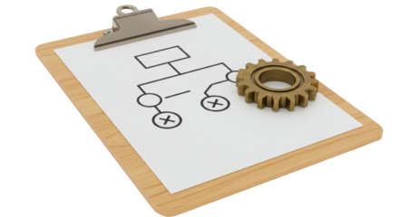 Isolated Organizational Chart on Clipboard with Gear