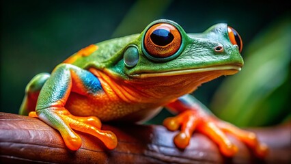 Closeup of a Vibrant Orange and Green Tree Frog A Minimalist Nature Macro Photography Capture