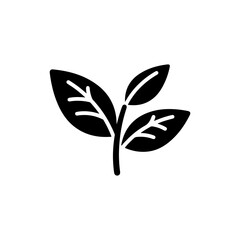 Green Tea Leaf with Curved Lines Icon - Black Filled Minimal Design