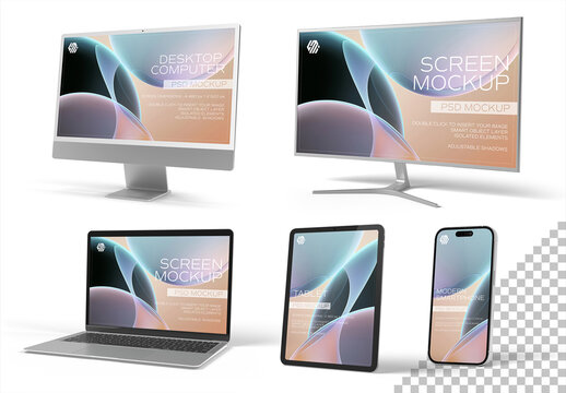 Modern Devices Set Isolated on Transparent Background Mockup