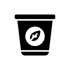 Matcha Cup with Leaf Logo - Black Fill Clean Icon