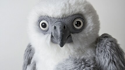 Naklejka premium Adorable Soft Toy Owl with Large Eyes and Fluffy Body on Light Background