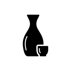 Sake Bottle and Small Cup Set Icon Black Filled Style