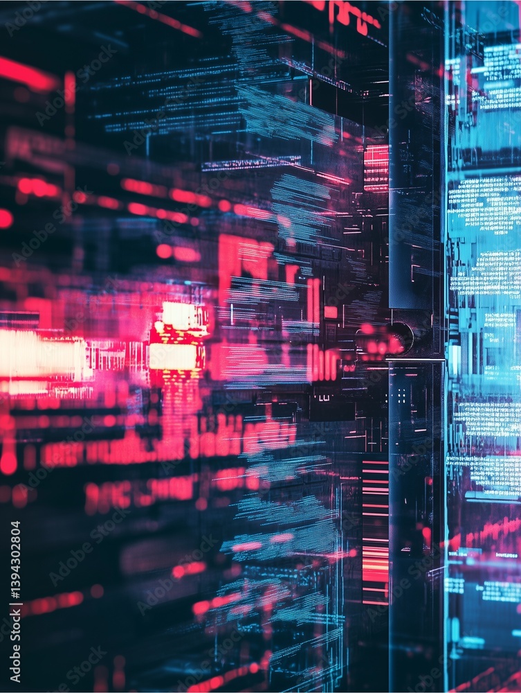 Poster digital data cityscape: dive into a mesmerizing digital metropolis, a vibrant and complex data lands
