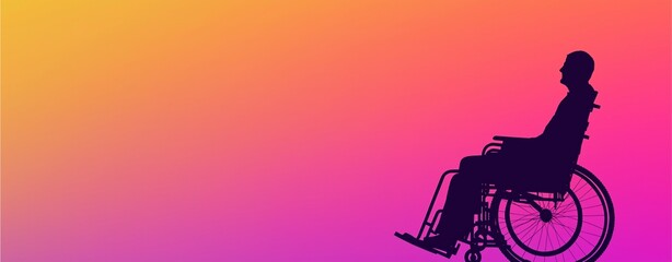 Silhouette of a person in a wheelchair: A striking silhouette of an individual in a wheelchair against a vibrant gradient background, a symbol of strength and resilience.