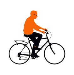 Obraz premium Silhouette of an elderly man riding a bicycle. Symbolizes active aging, senior health, sustainable transport, and leisure in later life. Isolated vector.