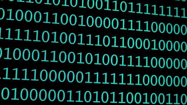 This digital background features a pattern of binary code with rows of zeros and ones. The design symbolizes data processing and the essence of technology.