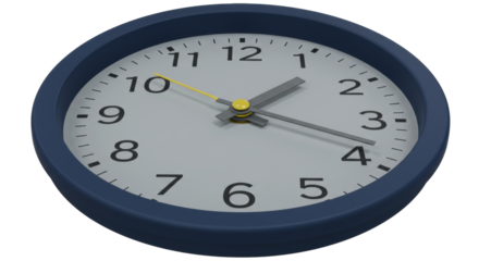 Isolated Blue Wall Clock Showing Quarter Past Three