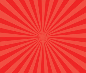 Pop art background for poster or book in red color. Radial rays backdrop with halftone effect in comics style design.
