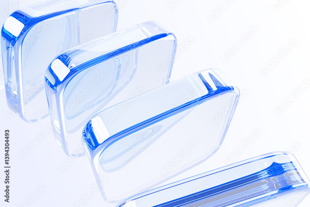 Poster abstract light blue background with glass transparent block shape array. futuristic digital technolo