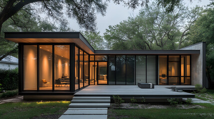 Modern Home's Architectural Harmony: A contemporary architectural marvel that embodies modern minimalist living, showcasing a seamless fusion of nature and design.