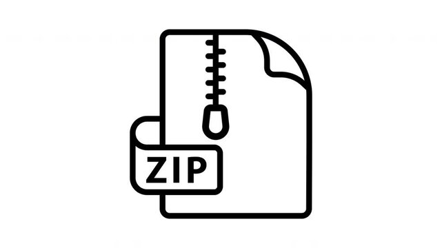Animated black and white icon of a zip file