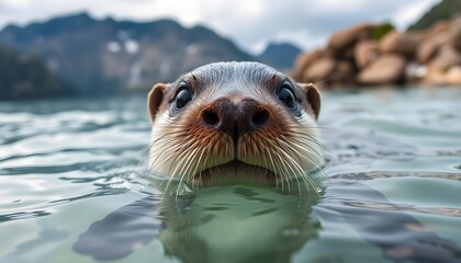 Fototapeta premium Playful sea otter portrait in natural aquatic habitat