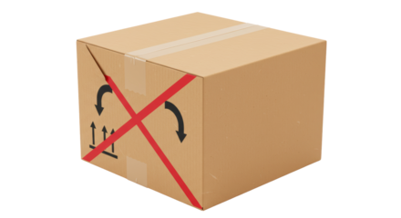 Isolated Cardboard Box with Red Cross Symbolizing Fragile Shipping
