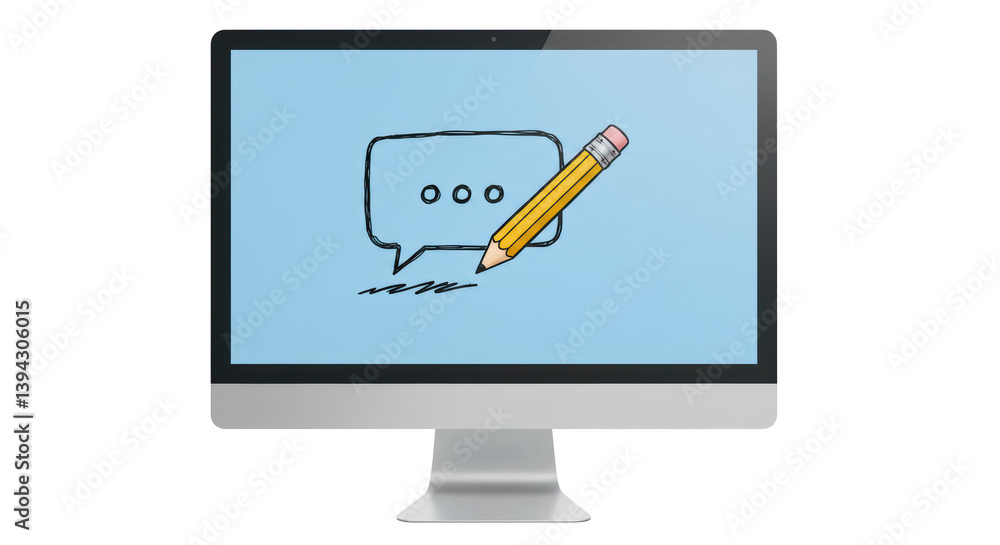 Aufkleber isolated computer screen displaying drawing of speech bubble and pencil for creative communication