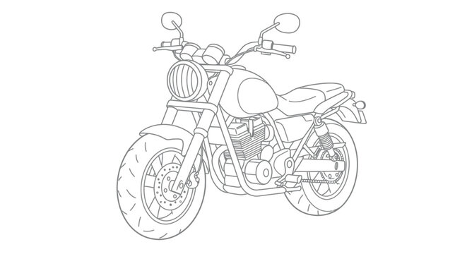 Cool Chibi Motorcycle Coloring Page with Large Round Headlight - Simple Bike Outline Art