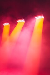 Dramatic Stage Lighting,  Three LED Spotlights in Pink and Orange Haze
