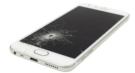 Isolated Damaged Mobile Phone with Cracked Screen