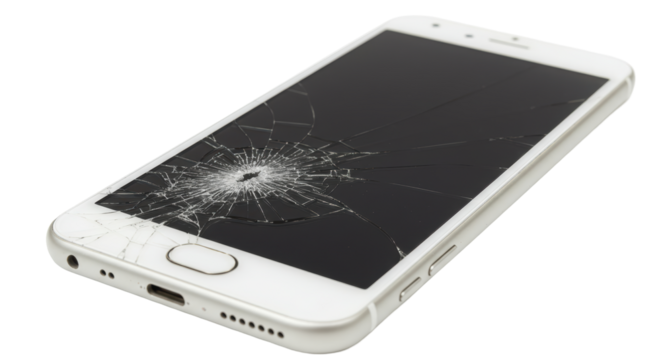 Isolated Damaged Mobile Phone with Cracked Screen