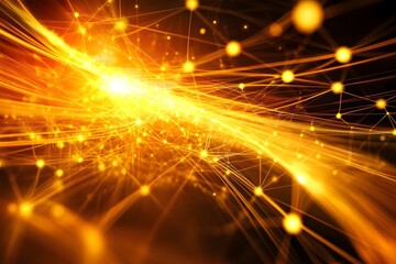 Obraz premium Golden Abstract Network Connections Futuristic Data Stream