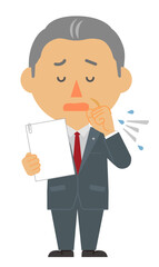 スーツ男性高齢者咳