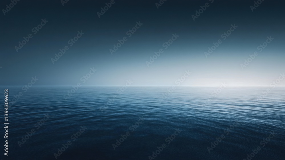 Poster a serene seascape with calm waters merging into a gradient sky, evoking tranquility and depth.