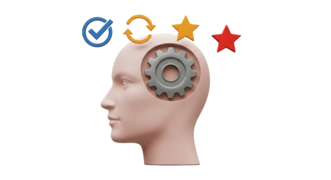 Isolated Thinking Head with Gear Checklist and Stars