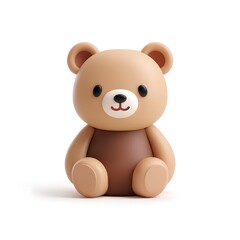 Naklejka premium Cute Cartoon Teddy Bear Icon in Soft Clay Texture with Brown and Beige Colors on a White Background