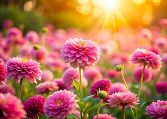 Obraz premium A Stunning Field of Blooming Pink Flowers Springtime Beauty Captured in Nature Photography