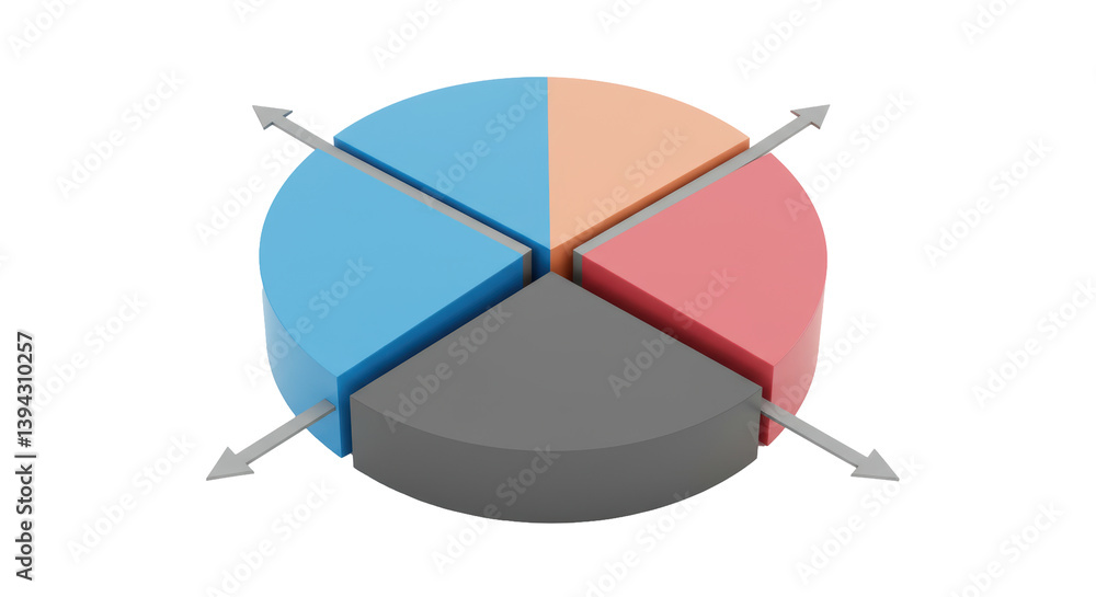 Poster isolated multi colored exploding pie chart diagram