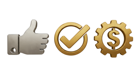 Isolated Thumbs Up Check Mark Dollar Gear Success Icons