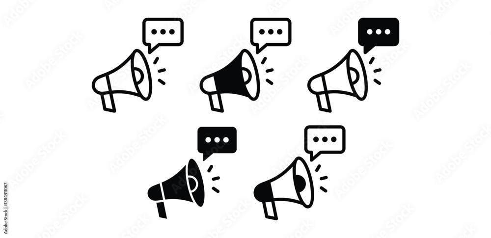 Poster megaphone icons with speech bubbles black and white color vector design on white background
