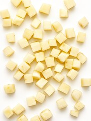 Minimal diced potatoes on clean background