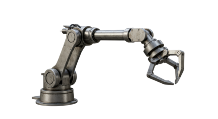 Isolated Industrial Robotic Arm with Gripper, Symbolizing Automation and Precision