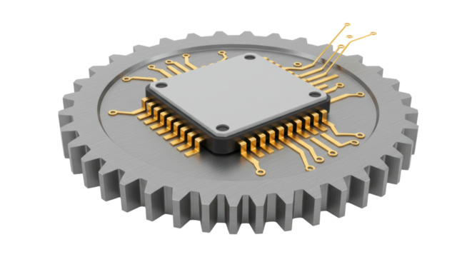 Isolated Gear with Microchip Symbolizing Technology and Engineering