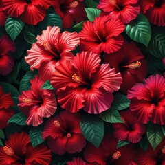 Scarlet Hibiscus Bloom Seamless Pattern
